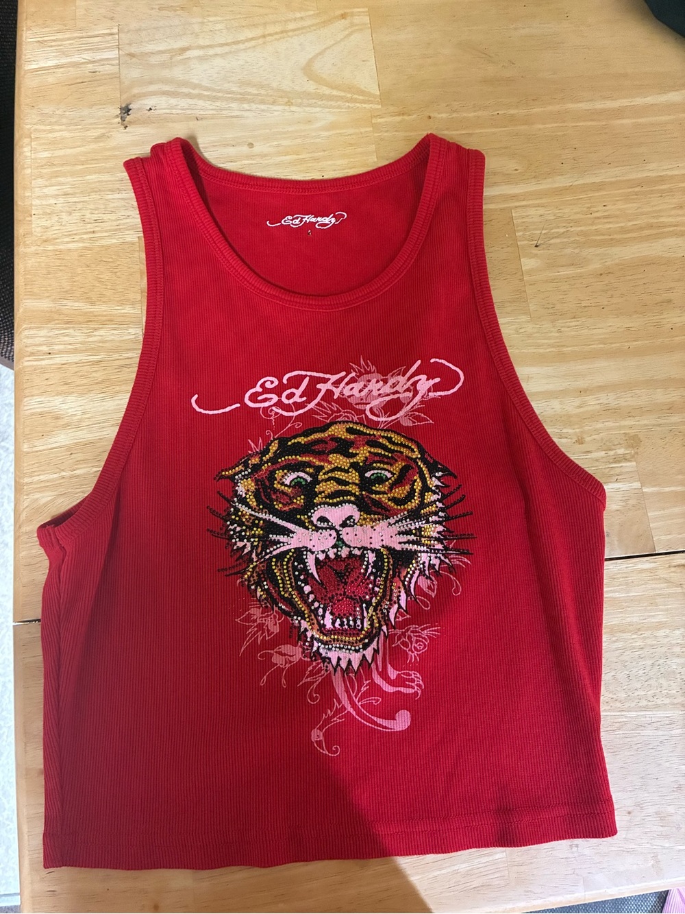 Ed Hardy Red  Tiger Embellished Tank Top